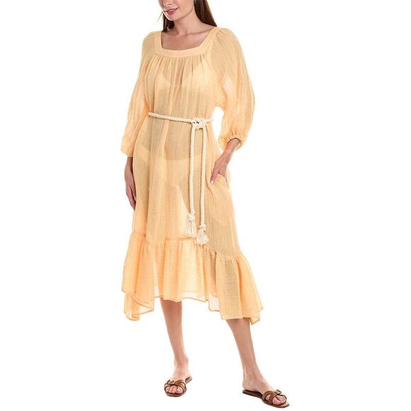 Lisa Marie Fernandez WomensLaure Linen-Blend Midi Dress, Orange
